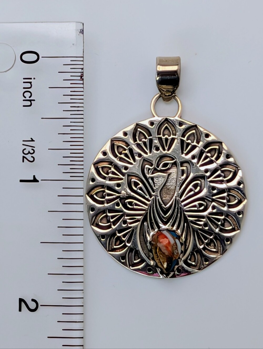 Peacock Spiny Turquoise Dahlia Pendant S925 Sterling Silver - Picture 3 of 4